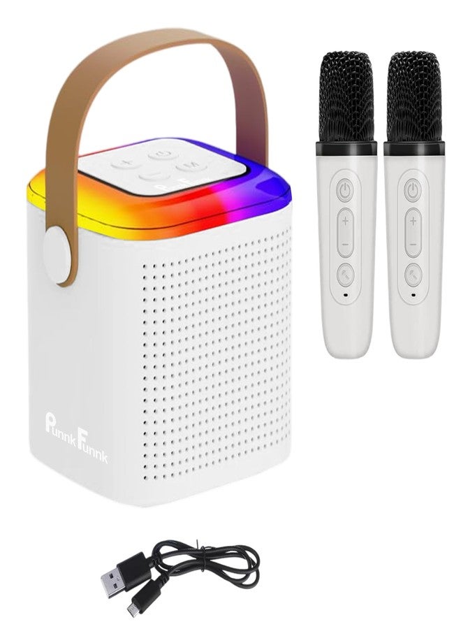 PunnkFunnk Kids Adults with Wireless Mics Portable Karaoke Bluetooth Speaker & Dynamic Lights Birthday Gift for Girls, Boys & Toddlers Ages 4,5,6,7,8,9,10,12+ Year Old Home Outdoor Travel (White) - Image 1